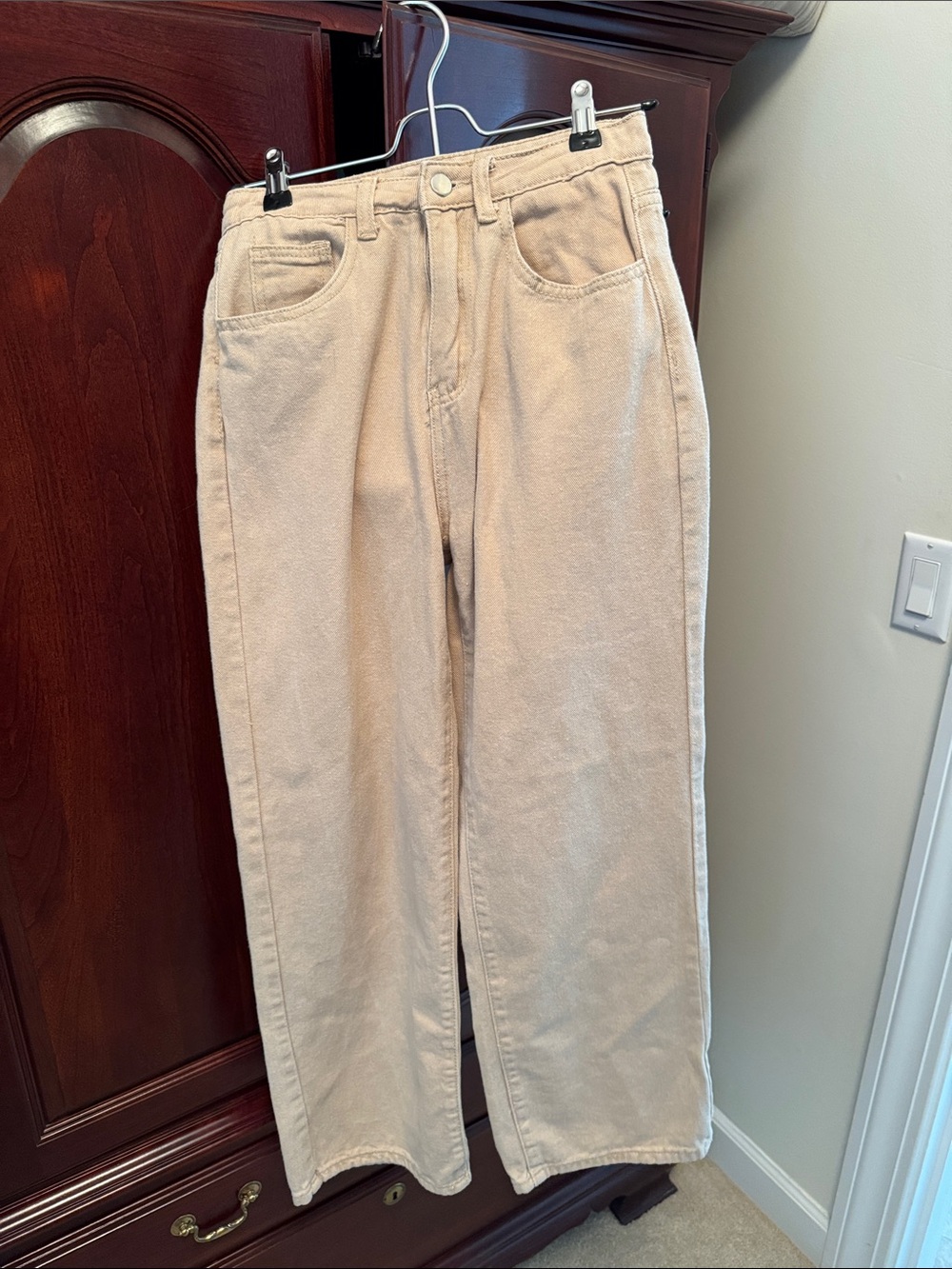 Straight Leg Women's Pants in Light Beige